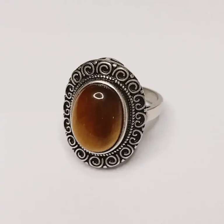 Pierścionek oko tygrysa boho z etnicznym wzorem vintage - 14 (17,5 mm) - Pierścionki - Maryam Prinz